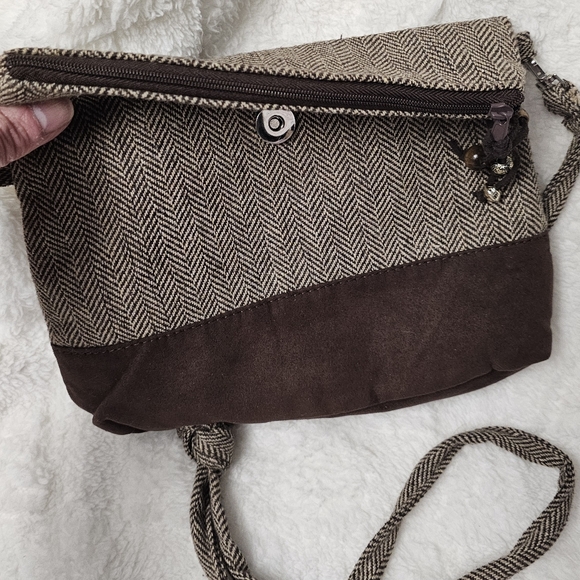 EUC 3-Piece Set Crossbody Wristlet Wallet Change Purse Pouch Herringbone Brown - Picture 2 of 14